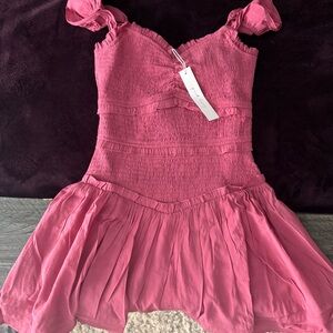 Women’s Pink Smocked Mini Dress with Ruffle Straps